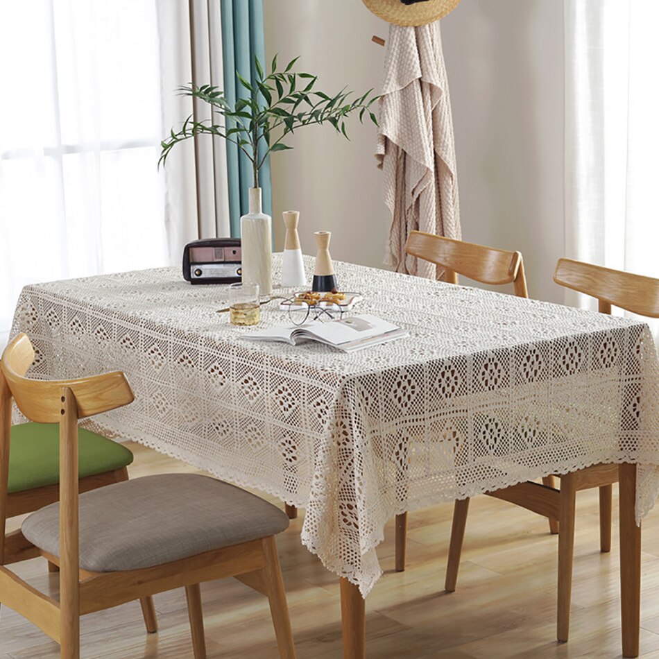 Prostokątny bawełniany koronkowy obrus na stolik w różnych rozmiarach