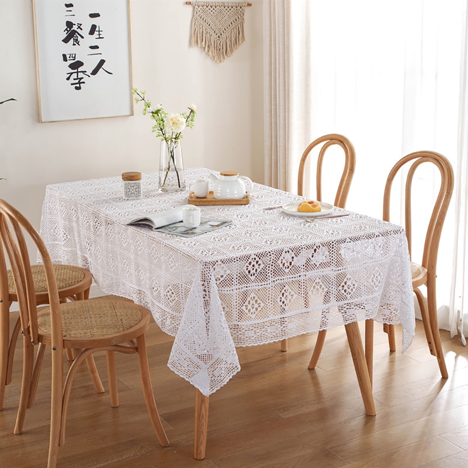 Prostokątny bawełniany koronkowy obrus na stolik w różnych rozmiarach