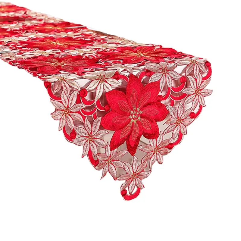 Kwiatowy bieżnik czerwony haftowany - długość 148, 176, 220 cm