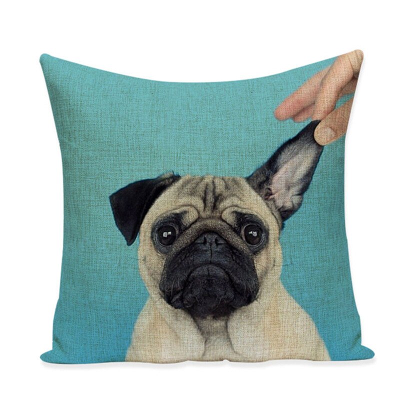 Poszewka pies mops na sofę bawełniana dekoracja