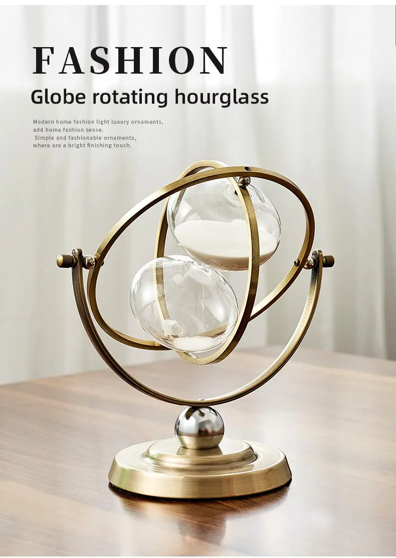 Nordic klepsydra obrotowy piasek klepsydra Vintage Home Decor Globe ozdoby klepsydra klepsydra zegar wystrój salonu prezent
