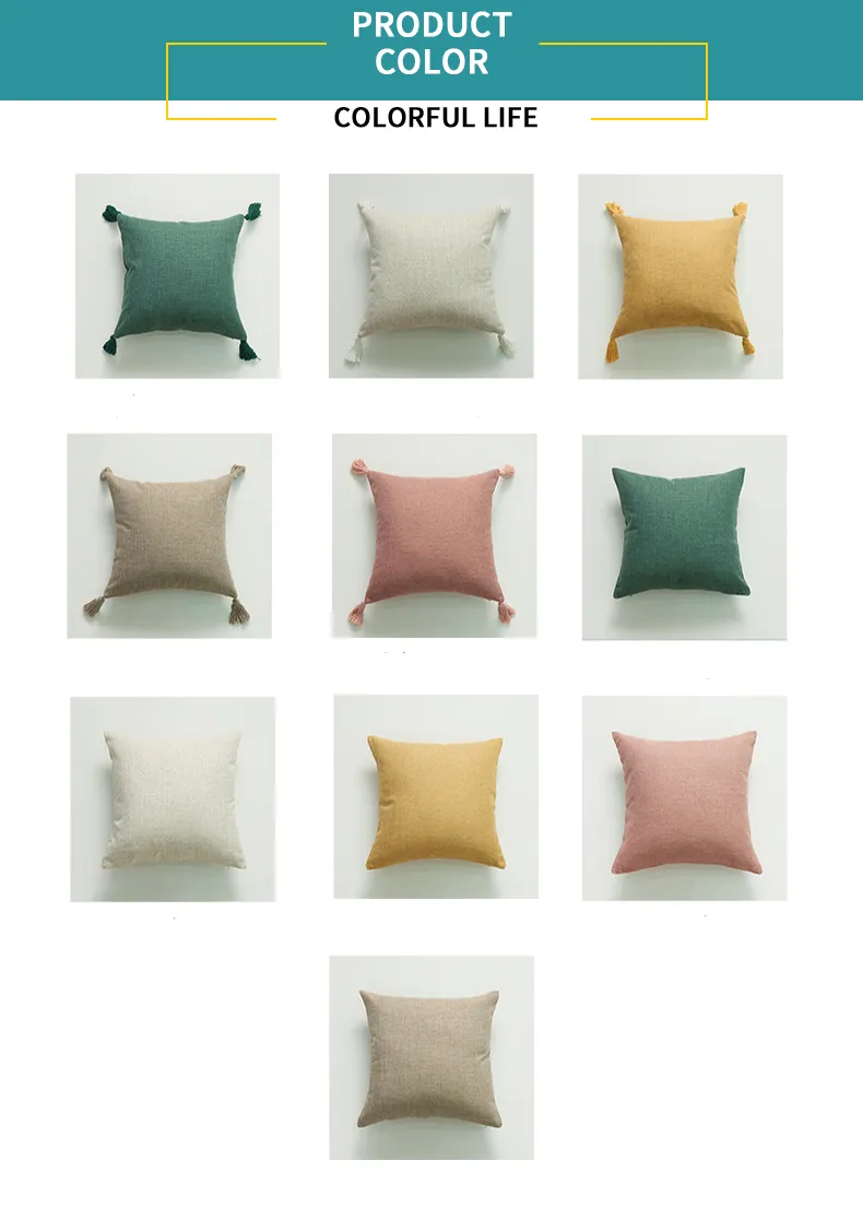 Płócienne poszewki na poduszki z pomponami lub bez 45x45 cm - wiele kolorów