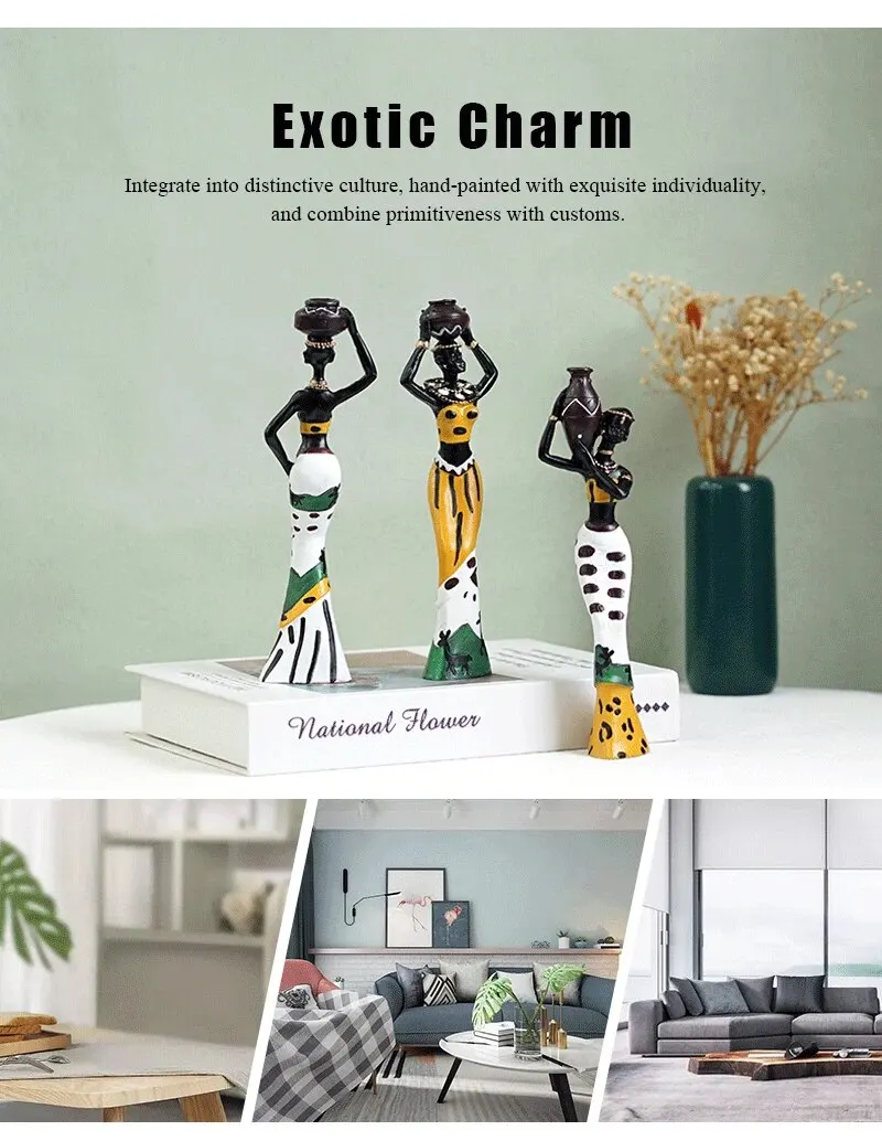 Zestaw 3 figurek afrykańskich kolorowych - 19,5cm