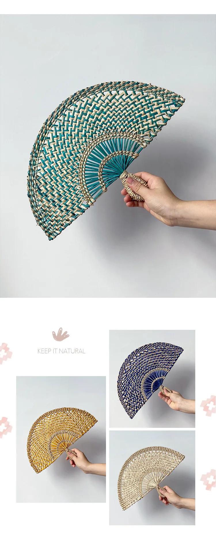 Ręcznie tkany wiklinowy wachlarz w stylu orientalnym